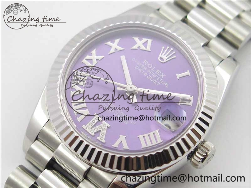 Datejust 31mm 278275 SS BP Maker Best Edition Purple Roman Dial Crystal @6 on SS President Bracelet