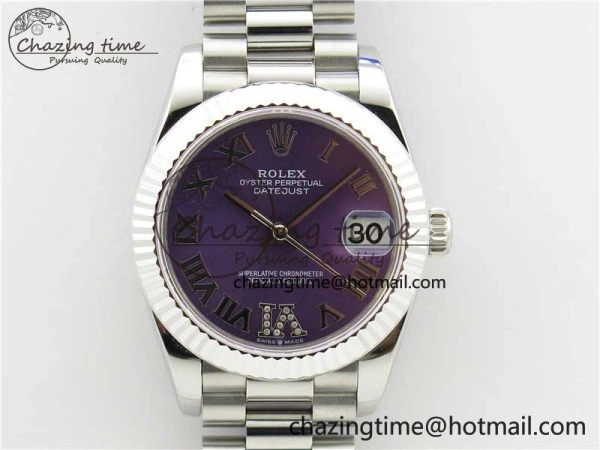 Datejust 31mm 278275 SS BP Maker Best Edition Purple Roman Dial Crystal @6 on SS President Bracelet