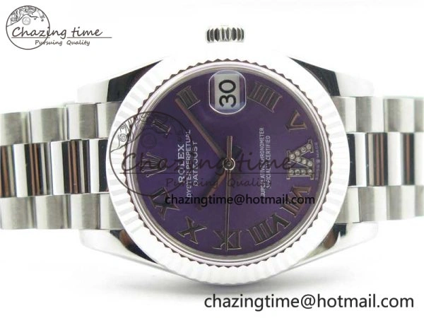Datejust 31mm 278275 SS BP Maker Best Edition Purple Roman Dial Crystal @6 on SS President Bracelet