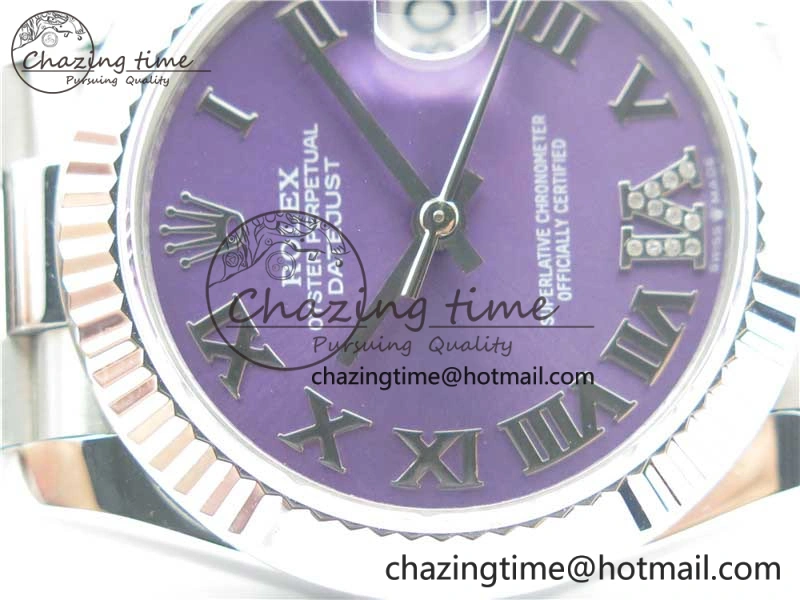 Datejust 31mm 278275 SS BP Maker Best Edition Purple Roman Dial Crystal @6 on SS President Bracelet