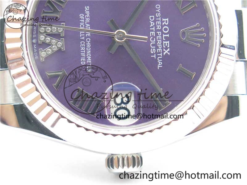Datejust 31mm 278275 SS BP Maker Best Edition Purple Roman Dial Crystal @6 on SS President Bracelet