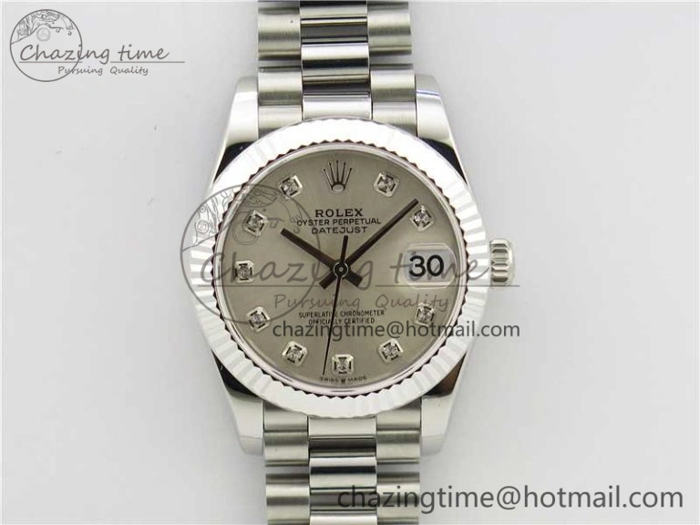 Datejust 31mm 278275 SS BP Maker Best Edition Silver Crystals Markers Dial on SS President Bracelet