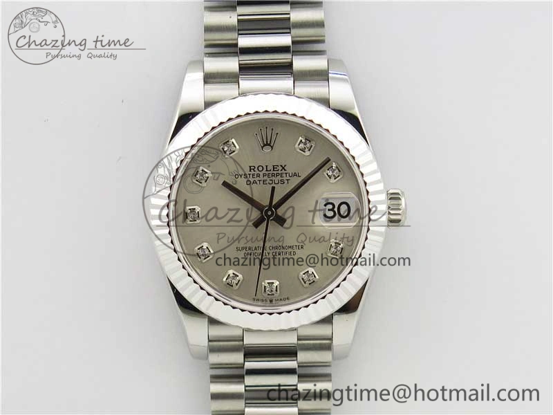 Datejust 31mm 278275 SS BP Maker Best Edition Silver Crystals Markers Dial on SS President Bracelet