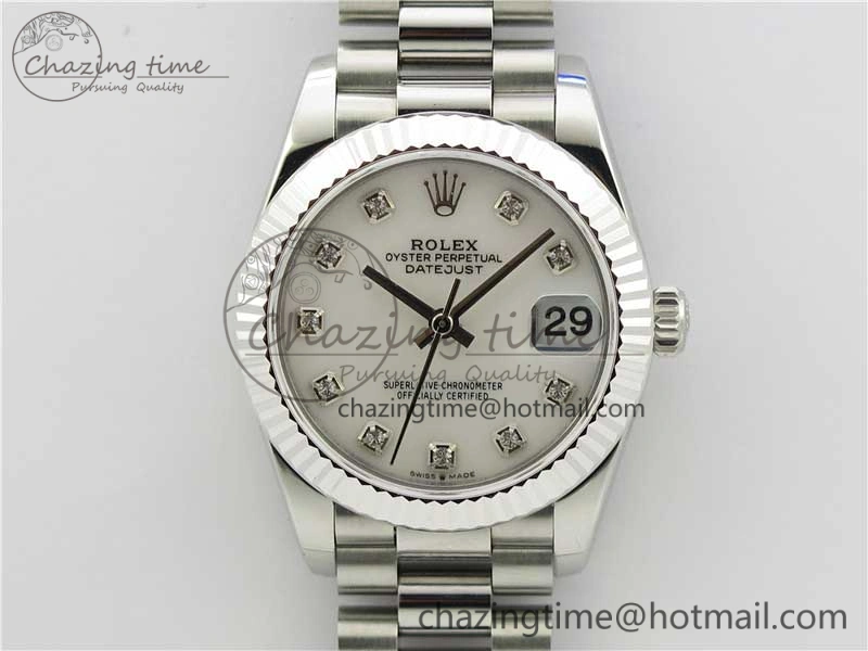 Datejust 31mm 278275 SS BP Maker Best Edition White MOP Crystals Markers Dial on SS President Bracelet