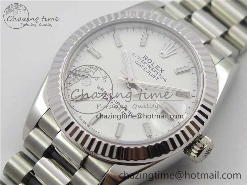 Datejust 31mm 278275 SS BP Maker Best Edition White Stick Markers Dial on SS President Bracelet