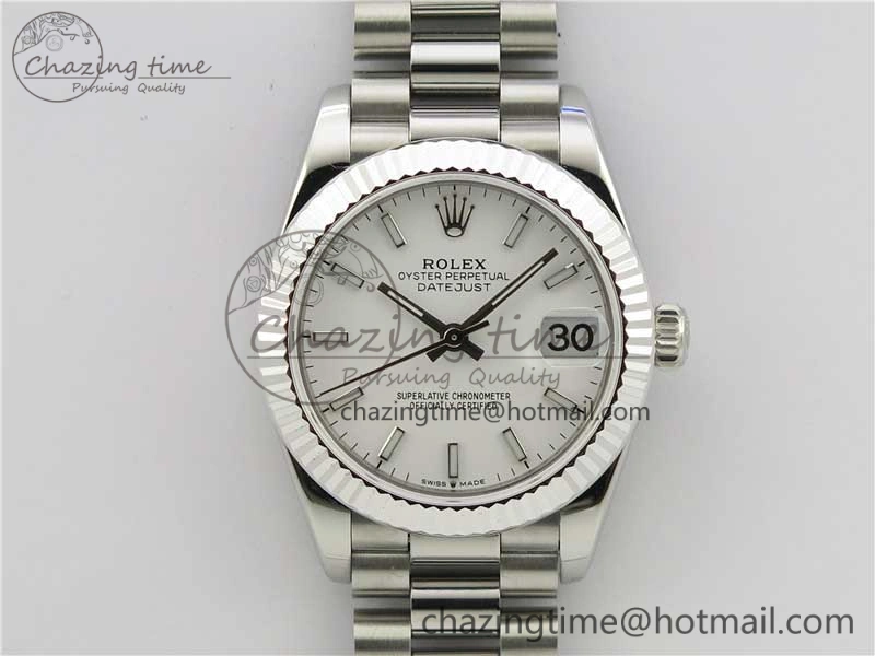 Datejust 31mm 278275 SS BP Maker Best Edition White Stick Markers Dial on SS President Bracelet