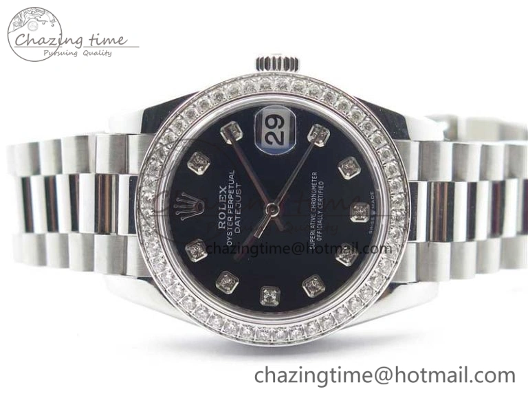 Datejust 31mm 278275 SS Crystal Bezel BP Maker Best Edition Black Dial Crystal on SS President Bracelet