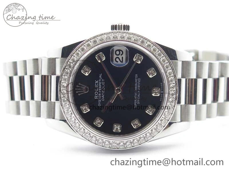 Datejust 31mm 278275 SS Crystal Bezel BP Maker Best Edition Black Dial Crystal on SS President Bracelet