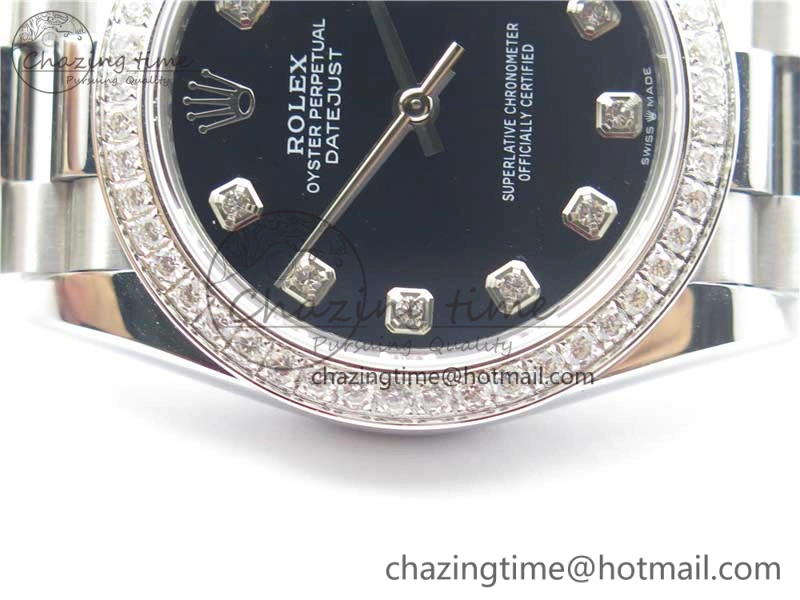 Datejust 31mm 278275 SS Crystal Bezel BP Maker Best Edition Black Dial Crystal on SS President Bracelet