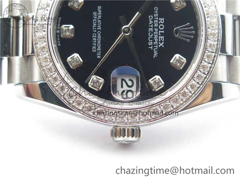 Datejust 31mm 278275 SS Crystal Bezel BP Maker Best Edition Black Dial Crystal on SS President Bracelet