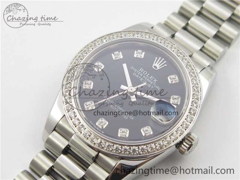 Datejust 31mm 278275 SS Crystal Bezel BP Maker Best Edition Black Dial Crystal on SS President Bracelet