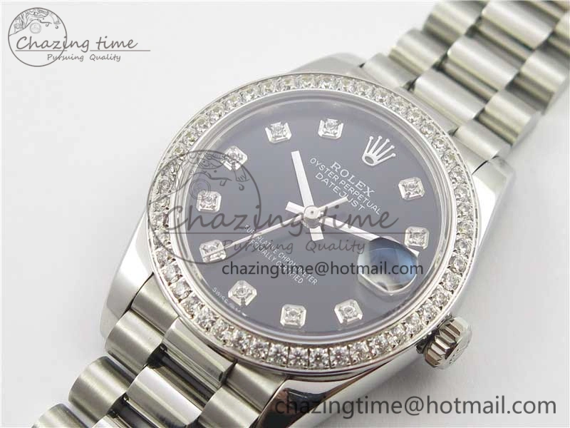 Datejust 31mm 278275 SS Crystal Bezel BP Maker Best Edition Black Dial Crystal on SS President Bracelet