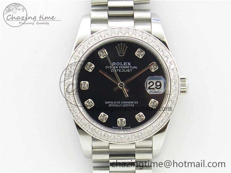 Datejust 31mm 278275 SS Crystal Bezel BP Maker Best Edition Black Dial Crystal on SS President Bracelet