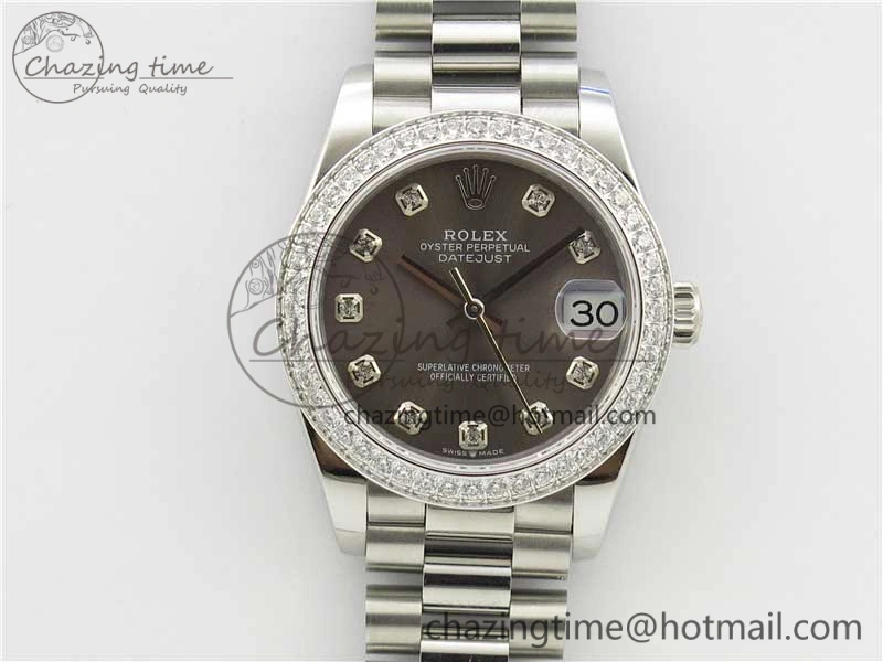Datejust 31mm 278275 SS Crystal Bezel BP Maker Best Edition Gray Crystals Markers Dial on SS President Bracelet