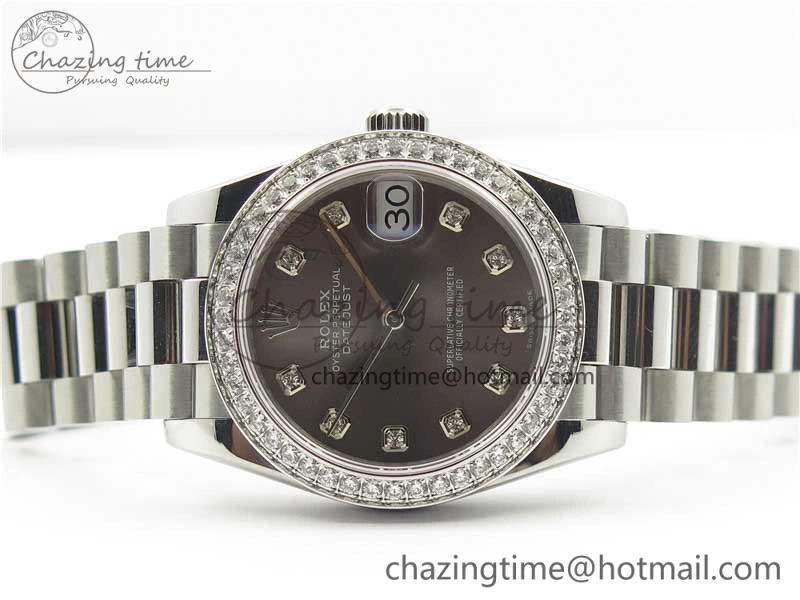 Datejust 31mm 278275 SS Crystal Bezel BP Maker Best Edition Gray Crystals Markers Dial on SS President Bracelet