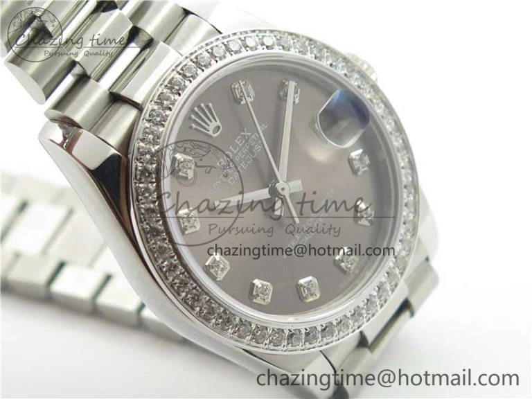 Datejust 31mm 278275 SS Crystal Bezel BP Maker Best Edition Gray Crystals Markers Dial on SS President Bracelet
