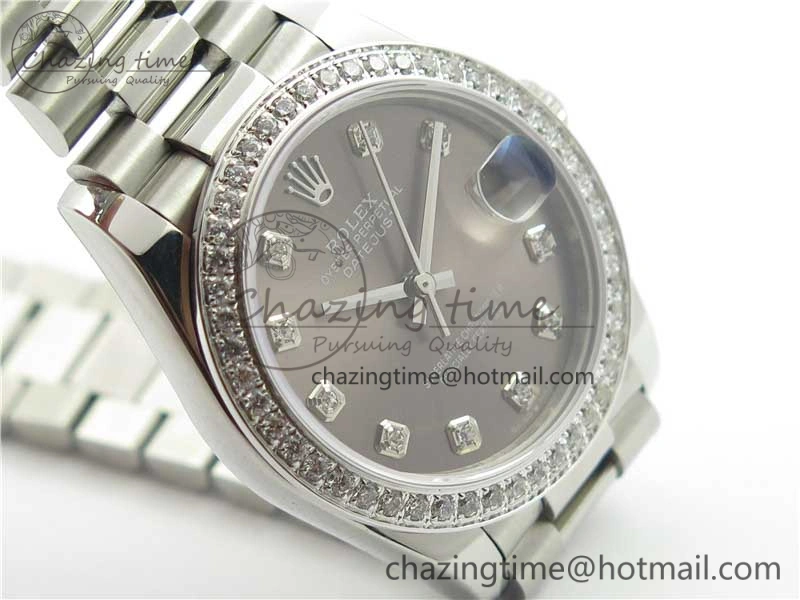 Datejust 31mm 278275 SS Crystal Bezel BP Maker Best Edition Gray Crystals Markers Dial on SS President Bracelet