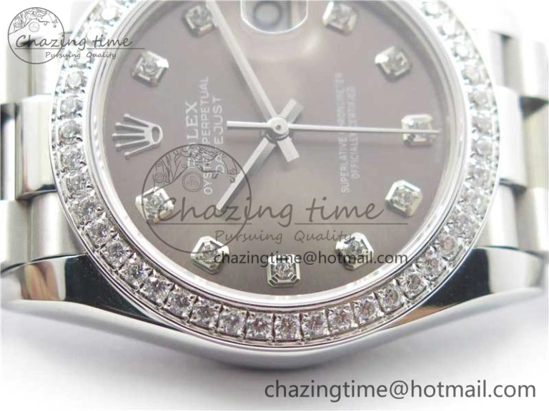 Datejust 31mm 278275 SS Crystal Bezel BP Maker Best Edition Gray Crystals Markers Dial on SS President Bracelet