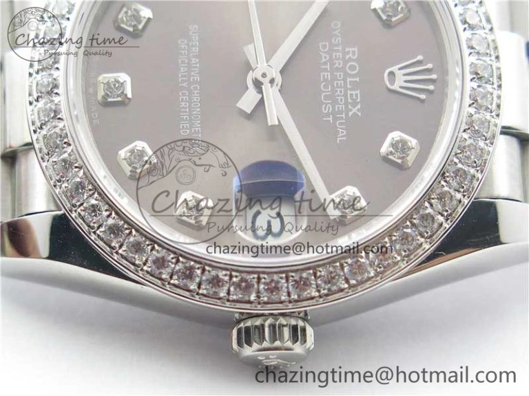 Datejust 31mm 278275 SS Crystal Bezel BP Maker Best Edition Gray Crystals Markers Dial on SS President Bracelet
