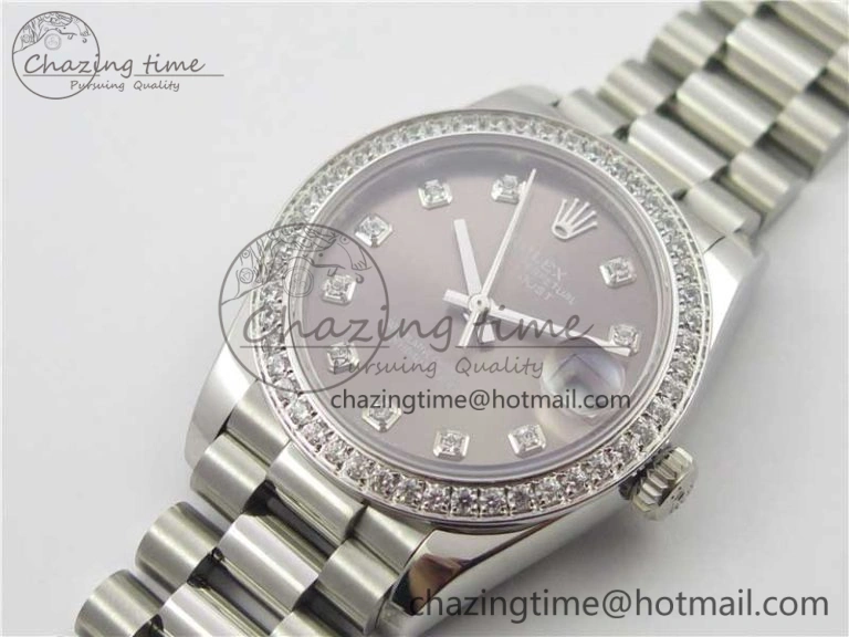 Datejust 31mm 278275 SS Crystal Bezel BP Maker Best Edition Gray Crystals Markers Dial on SS President Bracelet