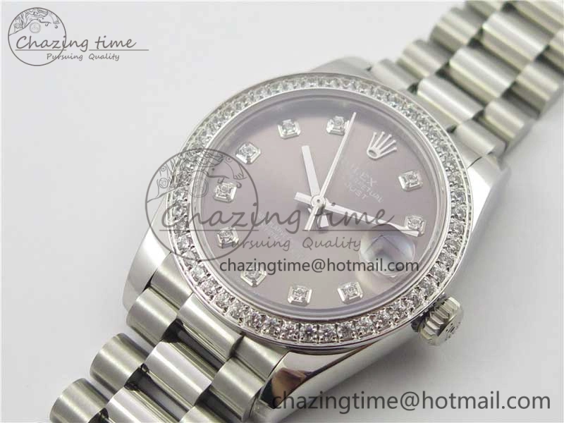 Datejust 31mm 278275 SS Crystal Bezel BP Maker Best Edition Gray Crystals Markers Dial on SS President Bracelet