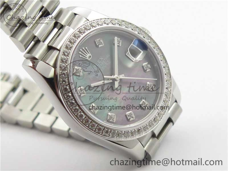 Datejust 31mm 278275 SS Crystal Bezel BP Maker Best Edition Gray MOP Dial Crystal on SS President Bracelet