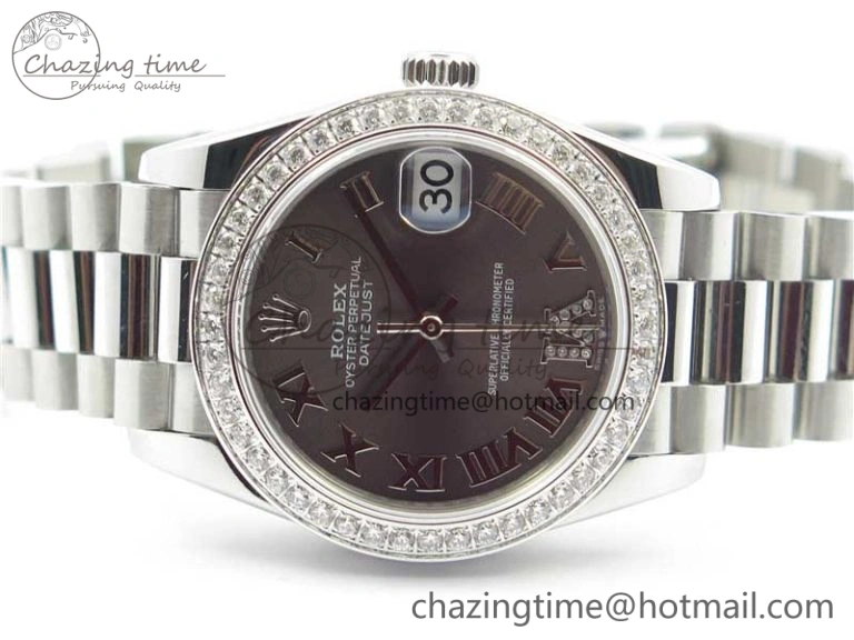 Datejust 31mm 278275 SS Crystal Bezel BP Maker Best Edition Gray Roman Dial Crystal @6 on SS President Bracelet