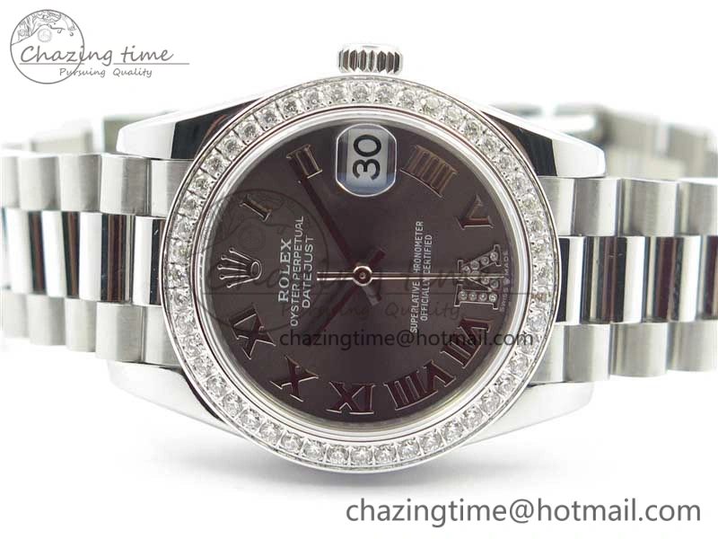 Datejust 31mm 278275 SS Crystal Bezel BP Maker Best Edition Gray Roman Dial Crystal @6 on SS President Bracelet