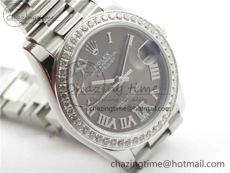 Datejust 31mm 278275 SS Crystal Bezel BP Maker Best Edition Gray Roman Dial Crystal @6 on SS President Bracelet