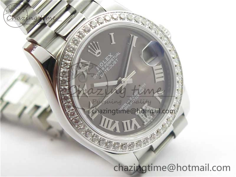 Datejust 31mm 278275 SS Crystal Bezel BP Maker Best Edition Gray Roman Dial Crystal @6 on SS President Bracelet