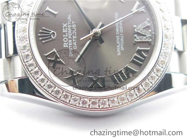 Datejust 31mm 278275 SS Crystal Bezel BP Maker Best Edition Gray Roman Dial Crystal @6 on SS President Bracelet