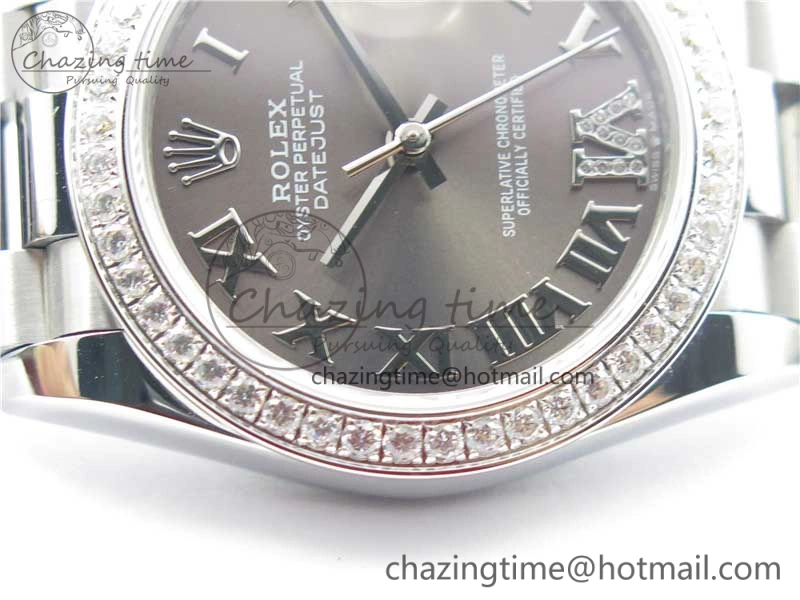Datejust 31mm 278275 SS Crystal Bezel BP Maker Best Edition Gray Roman Dial Crystal @6 on SS President Bracelet