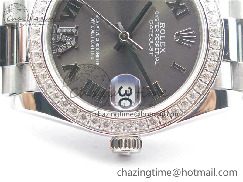 Datejust 31mm 278275 SS Crystal Bezel BP Maker Best Edition Gray Roman Dial Crystal @6 on SS President Bracelet