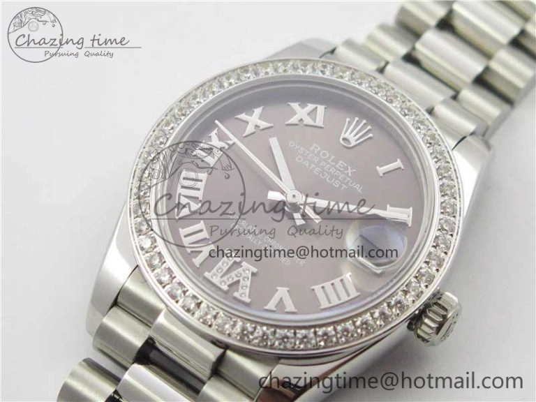 Datejust 31mm 278275 SS Crystal Bezel BP Maker Best Edition Gray Roman Dial Crystal @6 on SS President Bracelet