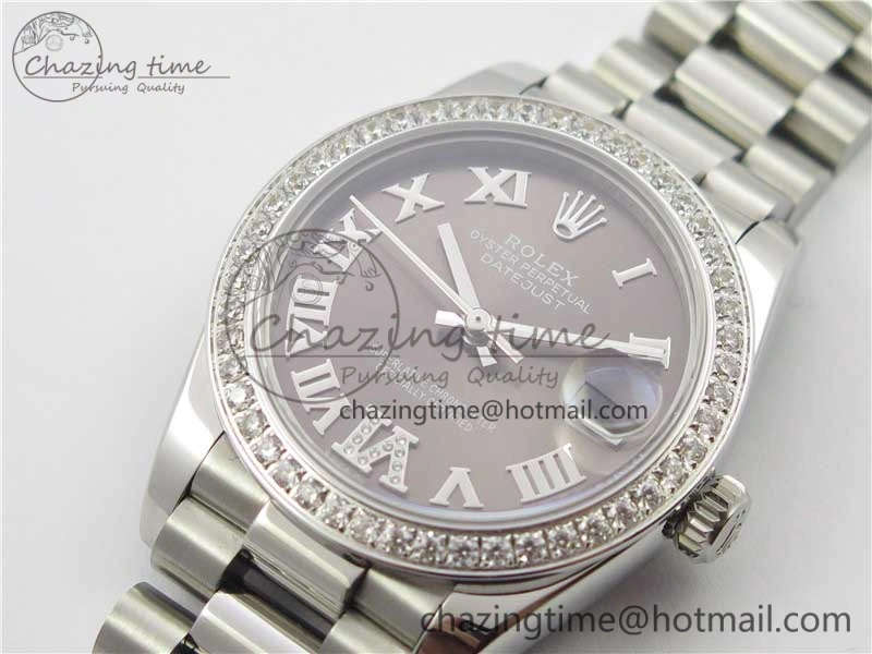 Datejust 31mm 278275 SS Crystal Bezel BP Maker Best Edition Gray Roman Dial Crystal @6 on SS President Bracelet