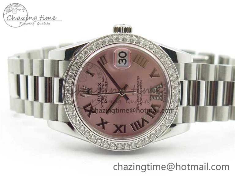 Datejust 31mm 278275 SS Crystal Bezel BP Maker Best Edition Pink Roman Dial Crystal @6 on SS President Bracelet