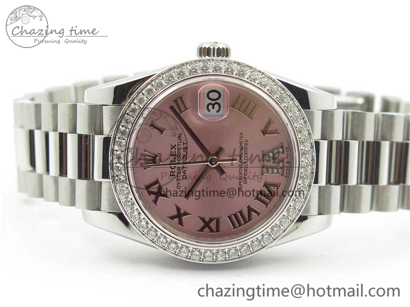 Datejust 31mm 278275 SS Crystal Bezel BP Maker Best Edition Pink Roman Dial Crystal @6 on SS President Bracelet