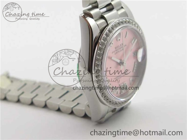 Datejust 31mm 278275 SS Crystal Bezel BP Maker Best Edition Pink Roman Dial Crystal @6 on SS President Bracelet