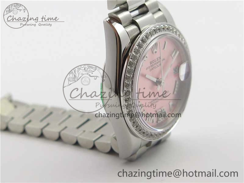 Datejust 31mm 278275 SS Crystal Bezel BP Maker Best Edition Pink Roman Dial Crystal @6 on SS President Bracelet