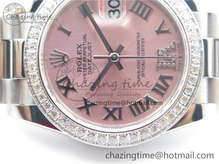 Datejust 31mm 278275 SS Crystal Bezel BP Maker Best Edition Pink Roman Dial Crystal @6 on SS President Bracelet
