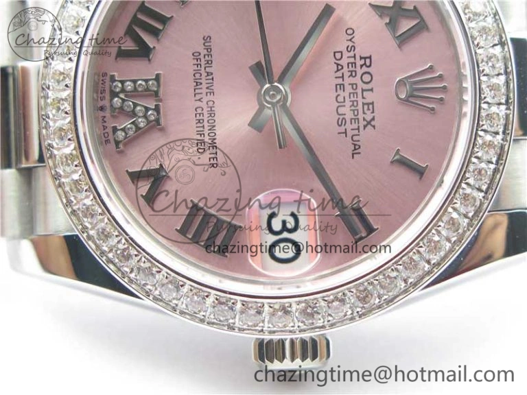 Datejust 31mm 278275 SS Crystal Bezel BP Maker Best Edition Pink Roman Dial Crystal @6 on SS President Bracelet