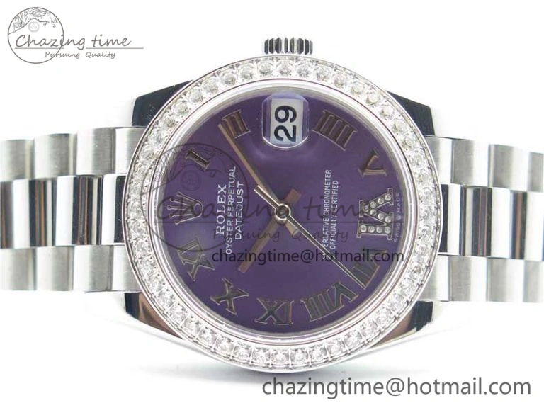 Datejust 31mm 278275 SS Crystal Bezel BP Maker Best Edition Purple Roman Dial Crystal @6 on SS President Bracelet