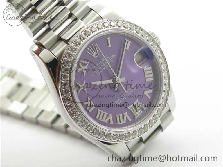 Datejust 31mm 278275 SS Crystal Bezel BP Maker Best Edition Purple Roman Dial Crystal @6 on SS President Bracelet