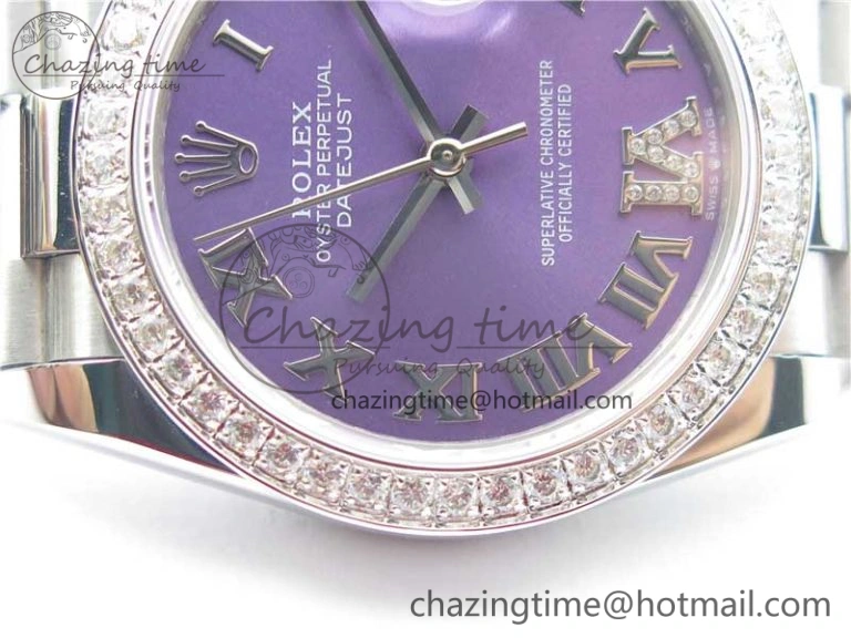 Datejust 31mm 278275 SS Crystal Bezel BP Maker Best Edition Purple Roman Dial Crystal @6 on SS President Bracelet