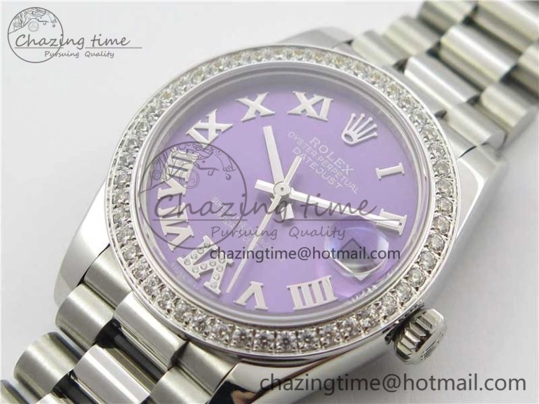 Datejust 31mm 278275 SS Crystal Bezel BP Maker Best Edition Purple Roman Dial Crystal @6 on SS President Bracelet