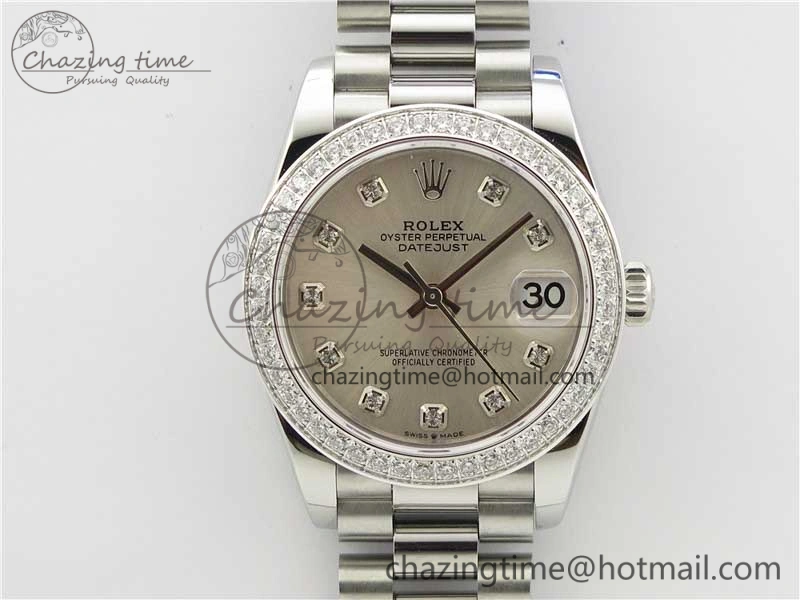 Datejust 31mm 278275 SS Crystal Bezel BP Maker Best Edition Silver Crystals Markers Dial on SS President Bracelet