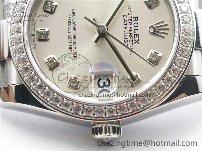 Datejust 31mm 278275 SS Crystal Bezel BP Maker Best Edition Silver Crystals Markers Dial on SS President Bracelet