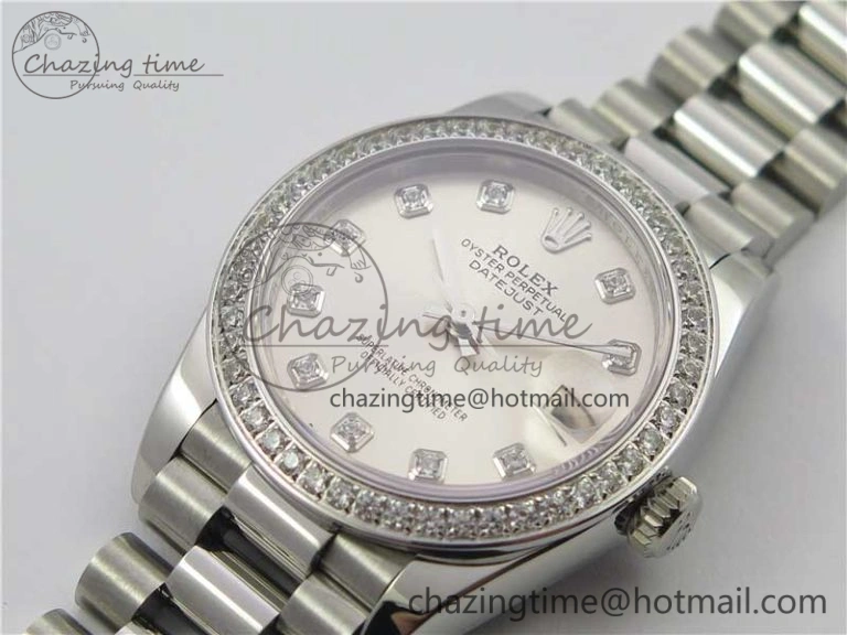 Datejust 31mm 278275 SS Crystal Bezel BP Maker Best Edition Silver Crystals Markers Dial on SS President Bracelet