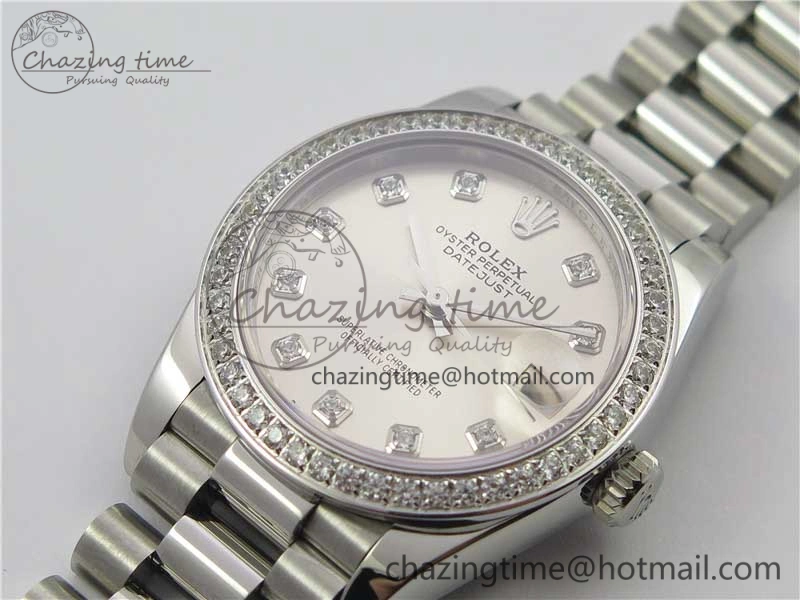 Datejust 31mm 278275 SS Crystal Bezel BP Maker Best Edition Silver Crystals Markers Dial on SS President Bracelet