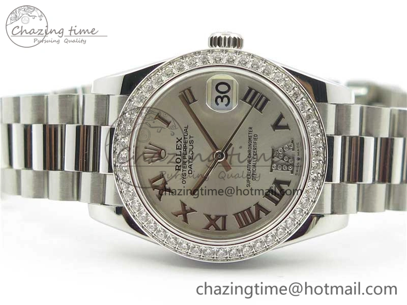 Datejust 31mm 278275 SS Crystal Bezel BP Maker Best Edition Silver Roman Dial Crystal @6 on SS President Bracelet